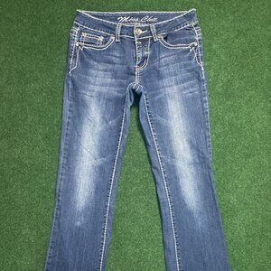 Miss Chic Women’s Rhinestone Jeans US 5 Medium-Wash Blue Angel Wings